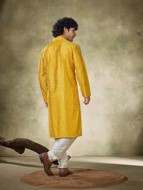 Yellow Kurta Viscose Payjama Closure View