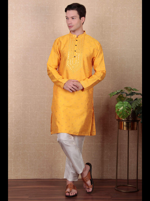 Yellow Kurta Jacquard Silk Payjama