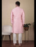 Pink Kurta Jacquard Silk Payjama Closure View