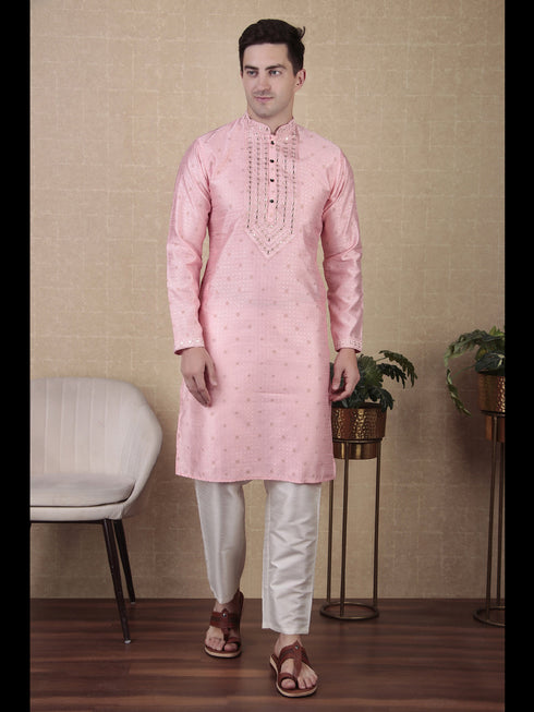 Pink Kurta Jacquard Silk Payjama