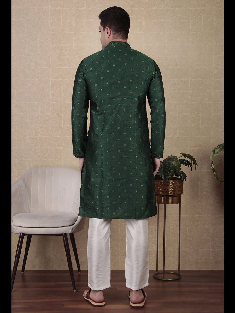 Silver Designer Readymade Silk Kurta Payjama With Designer Embroidery Work
