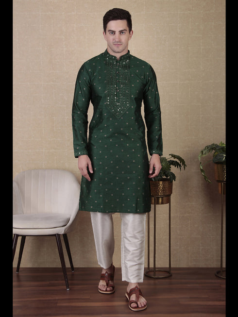 Green Kurta Jacquard Silk Payjama