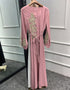 Embroidered Abaya Kaftan Dress with Waist Tie for Women