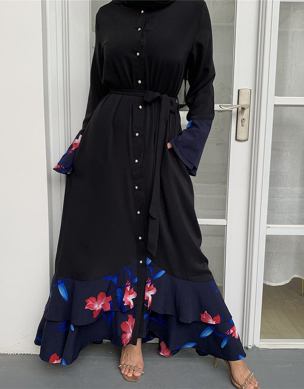 Stylish Flared Dress with Subtle Stitching and Long Sleeves