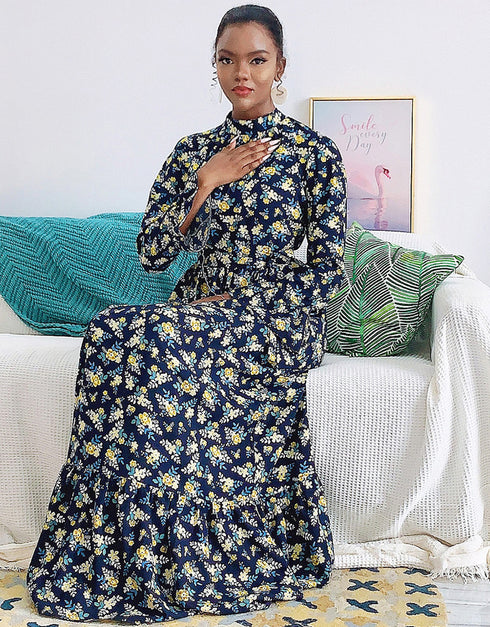 Flared Sleeve Abaya with Waist Tie Kaftan Dress