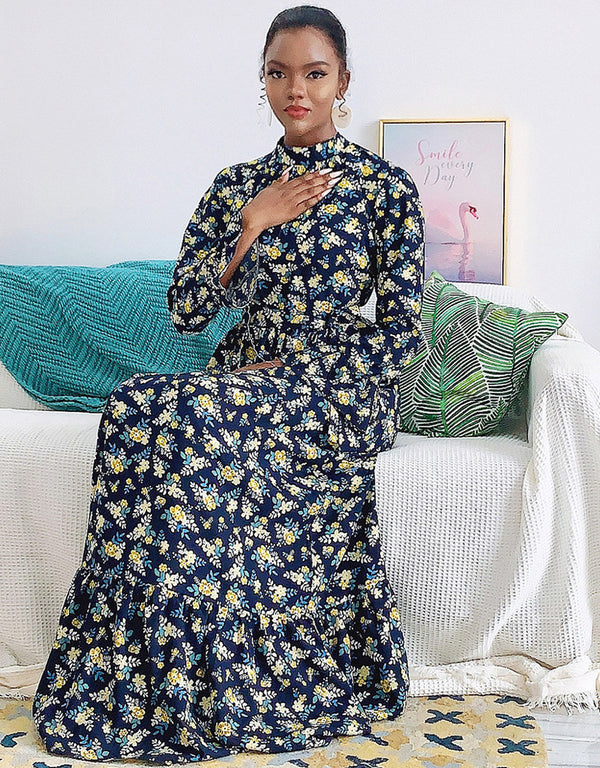 Flared Sleeve Abaya with Waist Tie Kaftan Dress