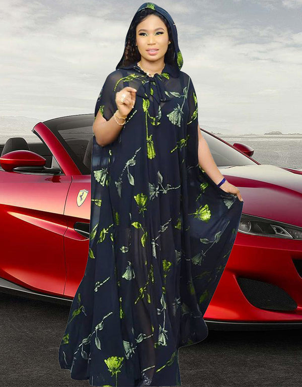 Muslim Sets Dress with Flower Pattern Printing in Dubai Abaya Style