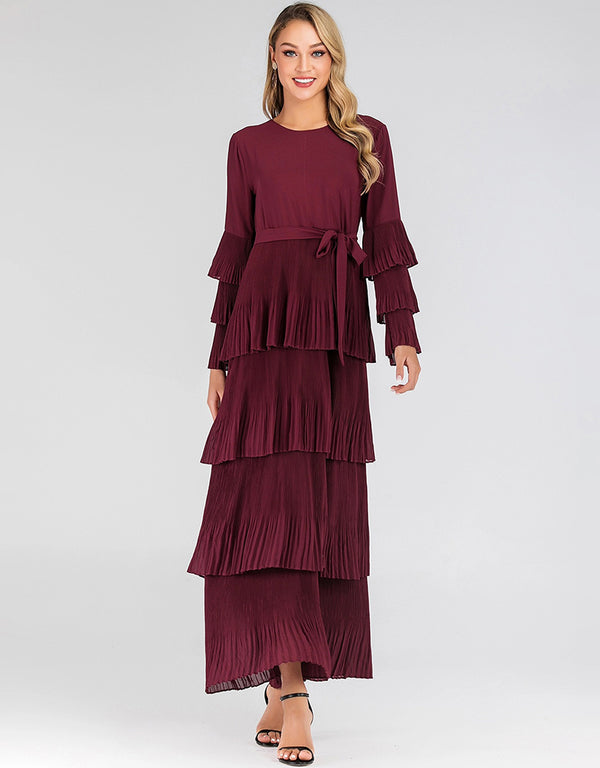 Elegant Round Neck Cake Skirt Long Dress in New Fashion