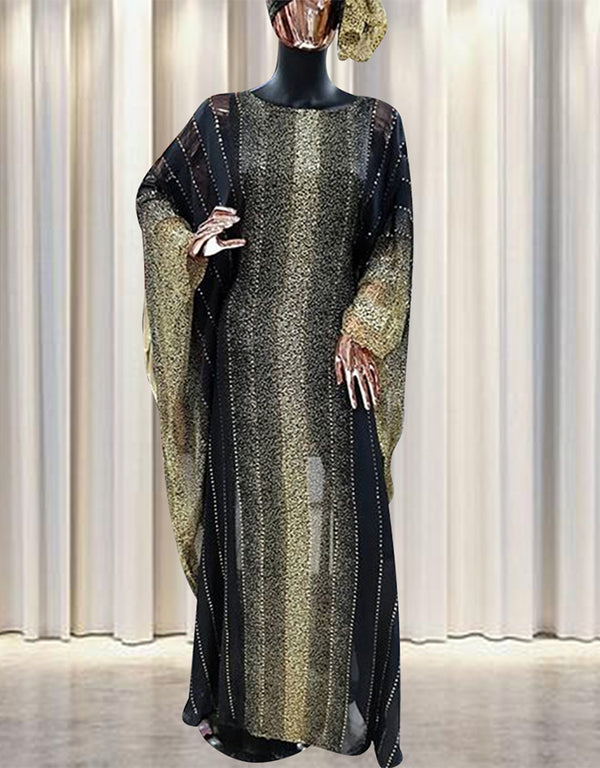 Elegant Party Dress in Abaya Style with Dubai Stripe Print