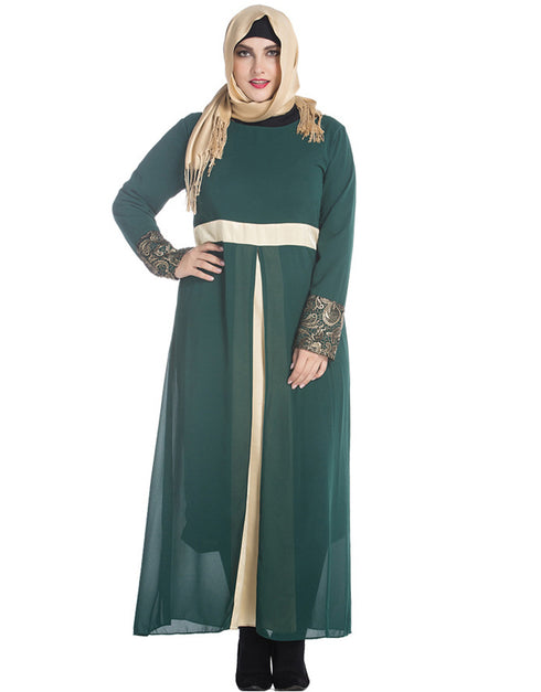 Stylish Muslim Abaya in Chiffon Satin with Subtle Stitching and Long Sleeves