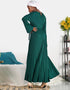 V-neck Hijab Caftan Dress with Flared Sleeves and Belt for Women