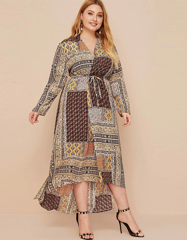 Parisian Beaded Retro Long Sleeve Loose Long Coat in Plus Size
