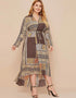 Parisian Beaded Retro Long Sleeve Loose Long Coat in Plus Size
