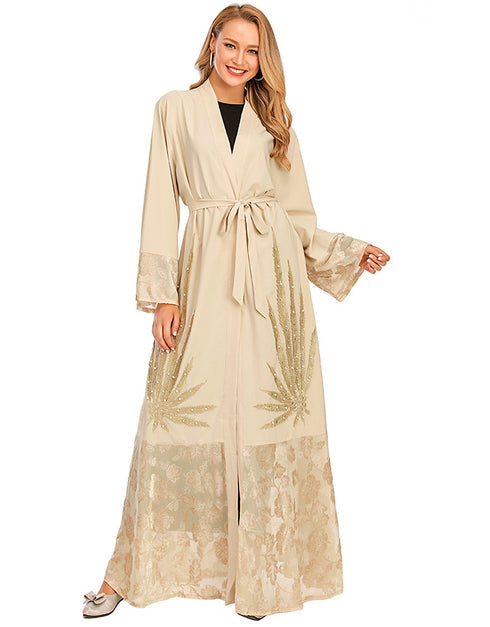 Stylish Cardigan with Beaded Car Flower Accents