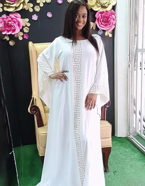 Dubai Maxi Abaya with African Print and Gold Beading