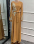 Embroidered Abaya Kaftan Dress with Waist Tie for Women