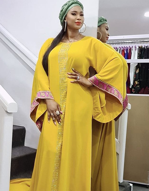 Dubai Maxi Bazin Abaya with Long Sleeves and African Design