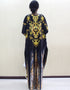 Women's African Print O-Neck Batwing Sleeve Loose Dress with Gold Floral Animal Pattern