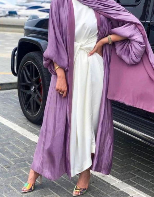 Women's Solid Color Puff Sleeve Maxi Abaya