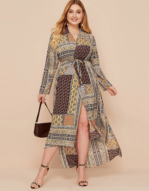 Parisian Beaded Retro Long Sleeve Loose Long Coat in Plus Size