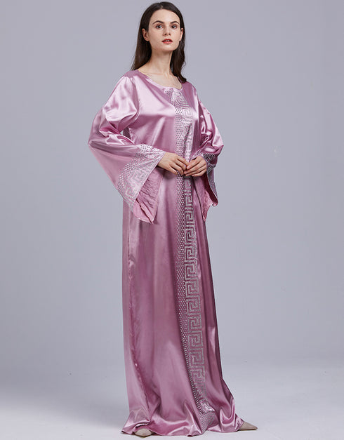 Vintage Silk Beaded Abaya with African Bazin Maxi Desig