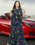 Muslim Sets Dress with Flower Pattern Printing in Dubai Abaya Style