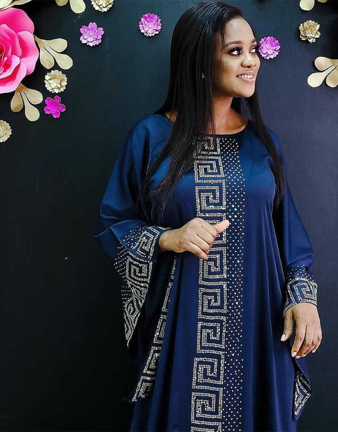 Vintage Silk Beaded Abaya with African Bazin Maxi Desig