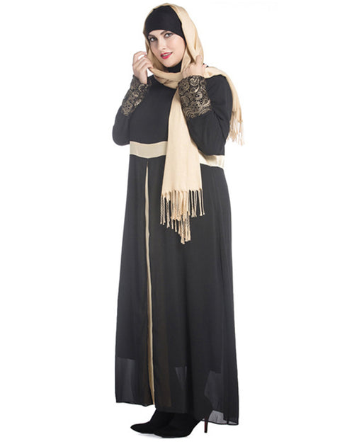 Stylish Muslim Abaya in Chiffon Satin with Subtle Stitching and Long Sleeves