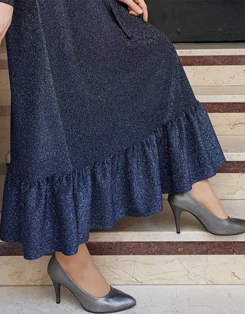 Women's Knit Caftan Dress with Abaya Embroidery and Waist Tie