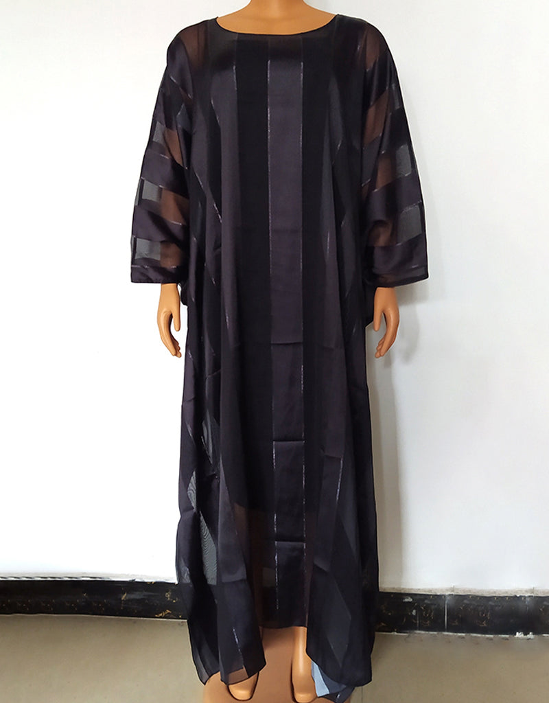 Trendy Contrast Band hand work Dubai Kaftan Black