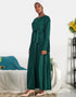 V-neck Hijab Caftan Dress with Flared Sleeves and Belt for Women