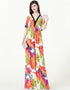 V-Neck Bat Sleeve Ice Silk Bohemian Long Skirt Dress for Summer