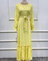 Little Flowers Abaya Kaftan Dress with Waist Tie for Women