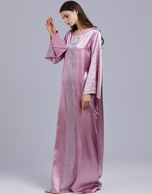 Vintage Silk Beaded Abaya with African Bazin Maxi Desig