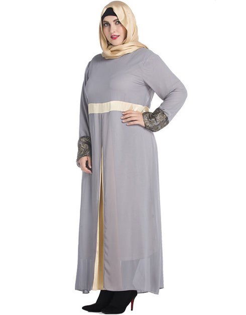 Stylish Muslim Abaya in Chiffon Satin with Subtle Stitching and Long Sleeves