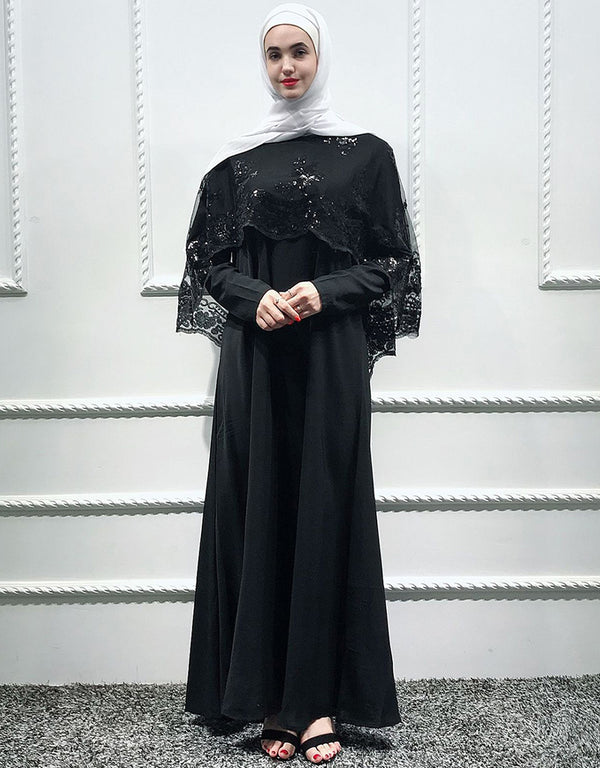 Modest Abaya Dress with Sequined Cloak