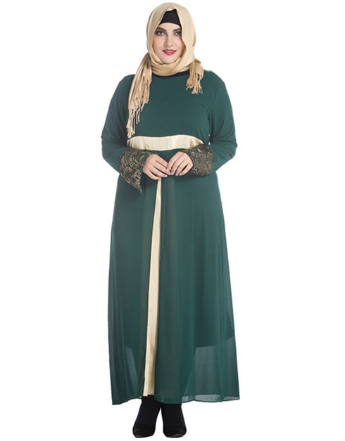 Stylish Muslim Abaya in Chiffon Satin with Subtle Stitching and Long Sleeves