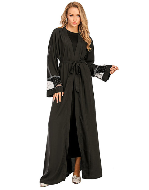 Muslim Cardigan for Women with Mesh Stitching and Hot Drilling