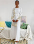 Embroidered Abaya Kaftan Dress with Waist Tie for Women