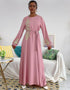 Embroidered Abaya Kaftan Dress with Waist Tie for Women