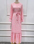 Little Flowers Abaya Kaftan Dress with Waist Tie for Women