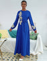 Embroidered Abaya Kaftan Dress with Waist Tie for Women