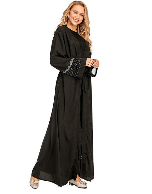 Muslim Cardigan for Women with Mesh Stitching and Hot Drilling