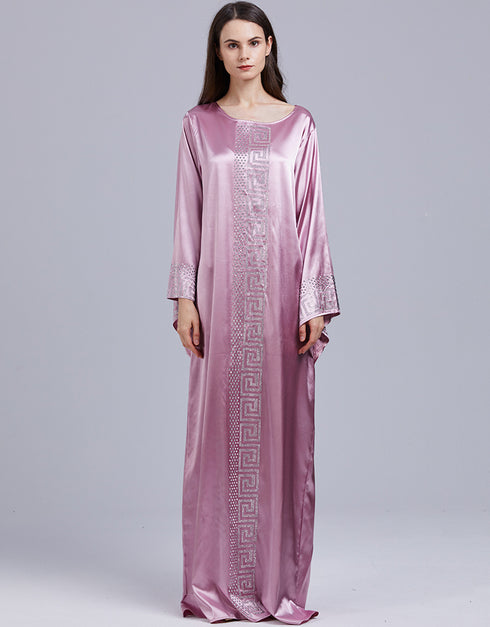 Vintage Silk Beaded Abaya with African Bazin Maxi Desig