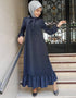 Women's Knit Caftan Dress with Abaya Embroidery and Waist Tie
