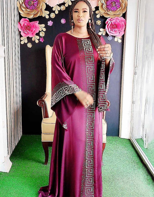 Vintage Silk Beaded Abaya with African Bazin Maxi Desig