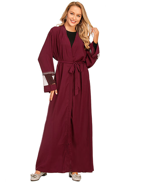 Muslim Cardigan for Women with Mesh Stitching and Hot Drilling