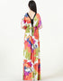 V-Neck Bat Sleeve Ice Silk Bohemian Long Skirt Dress for Summer