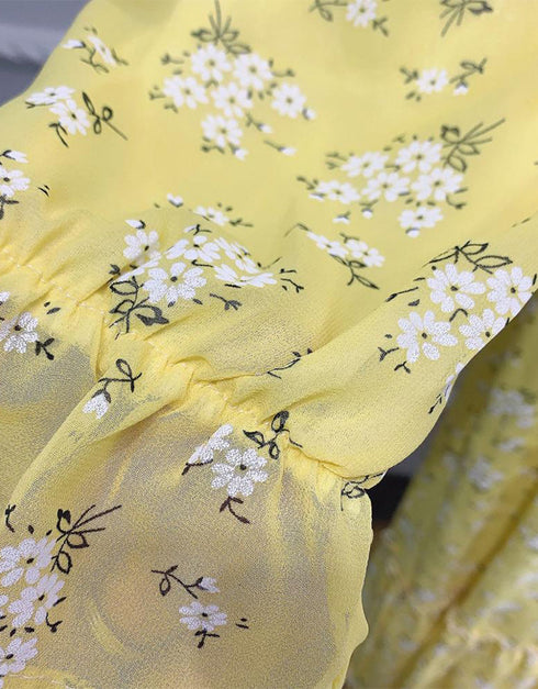 Little Flowers Abaya Kaftan Dress with Waist Tie for Women