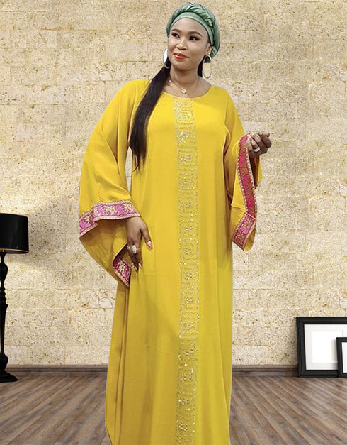 Vintage Silk Beaded Abaya with African Bazin Maxi Desig